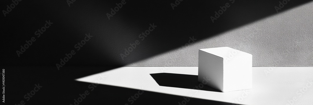 Contrasting White Shape Illuminated by Light and Shadow in a Minimalist Setting Generative AI