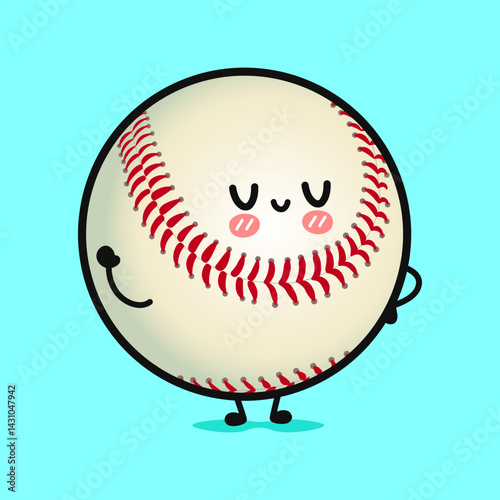 A cheerful Baseball cartoon character with a cute smile, ready to play and have a great time.