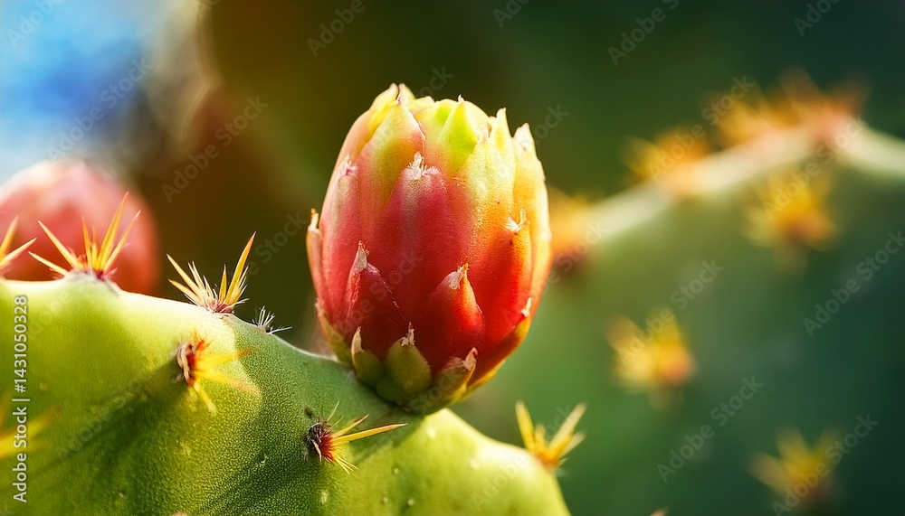 macro closeup of bud on prickly pear cactus plant in spring season landscape macro closeup of bud on prickly pear cactus plant in spring season landscape
