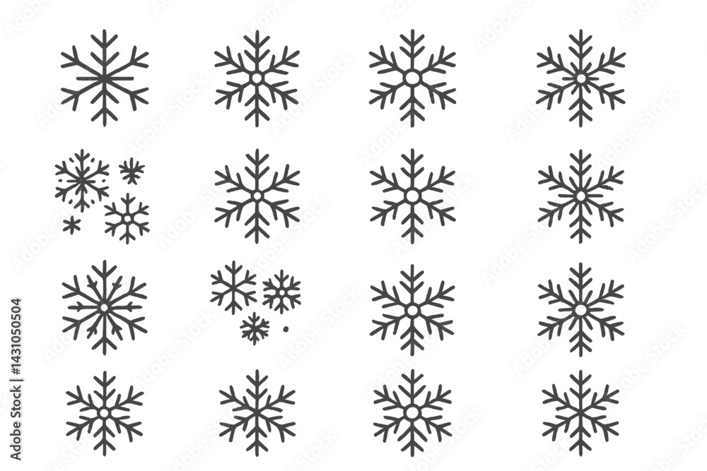 Collection of winter snowflake vector icons suitable for seasonal designs and decor Collection of winter snowflake vector icons suitable for seasonal designs and decor