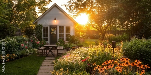 The perfect outdoor retreat for families, showcasing a charming table amidst colorful botanicals.