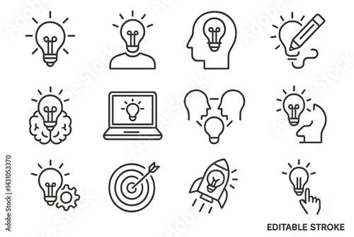 Creative vector icons representing ideas, innovation, and problem-solving concepts
