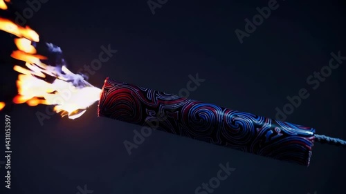 Lit firework stick with sparking fuse in dark background, symbolizing celebration, ignition, and explosive anticipation of festive events