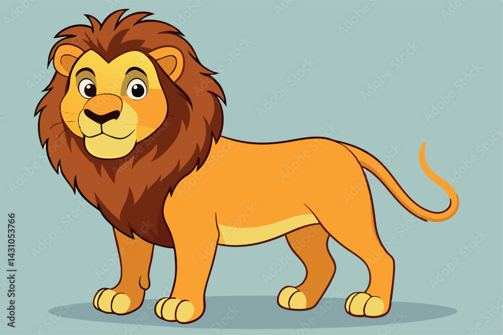 Obraz premium Friendly Cartoon Lion Illustration Standing Profile View