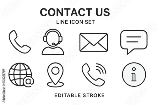 Vector icon set featuring contact symbols for communication and information sharing in a clean and modern style