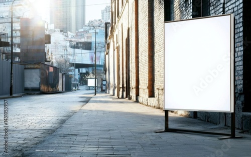 Ideal urban setting highlighting a white billboard for marketing purposes.