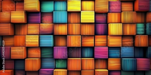 Decorative Graphic Art Featuring Timber Color Wooden Cubes