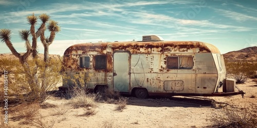 Abandoned metal RV evokes a sense of adventure and exploration. 
