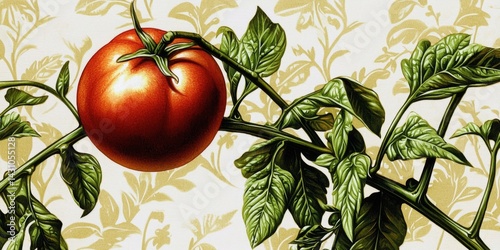 Decorative background enhances the charm of a tomato illustration.