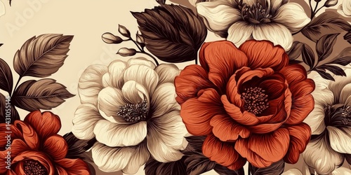 Retro botanical illustrations showcasing blooming flowers.