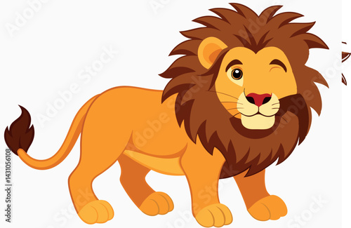 Playful Cartoon Lion Winking Cheerfully Isolated on White Background