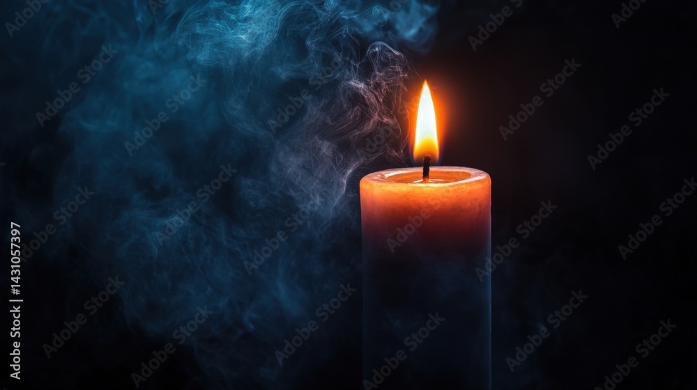 Black smoke rising from a burning candle, creating an elegant and moody atmosphere Black smoke rising from a burning candle, creating an elegant and moody atmosphere