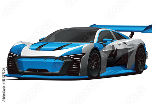Blue and White GT Race Car Vector Illustration