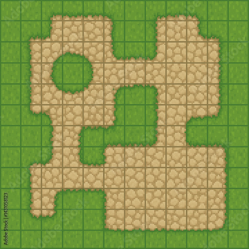 Top down Pixel art tileset of grass and stones