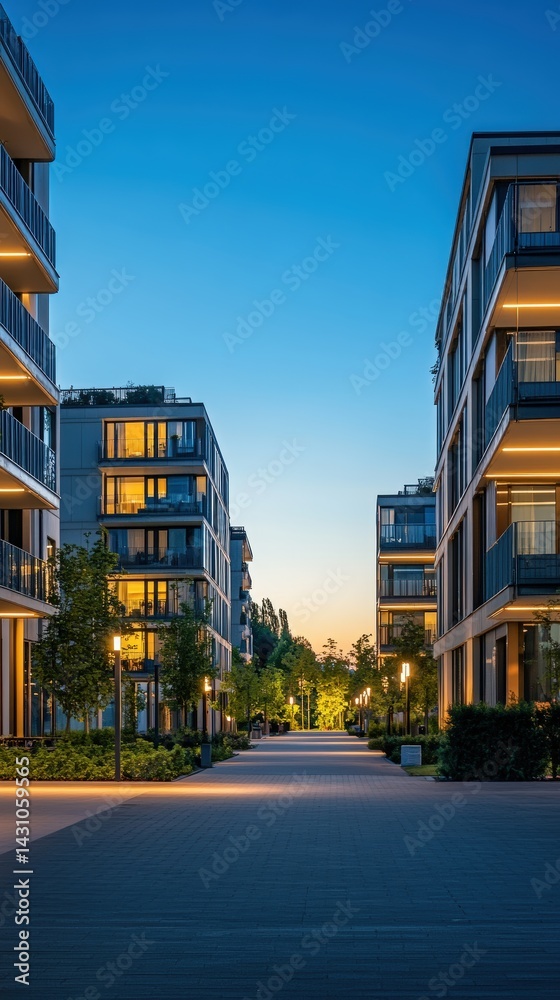 Modern residential complex featuring contemporary architecture, shared green amenities, and a peaceful urban setting, ideal for promoting community lifestyle and real estate investment content.
