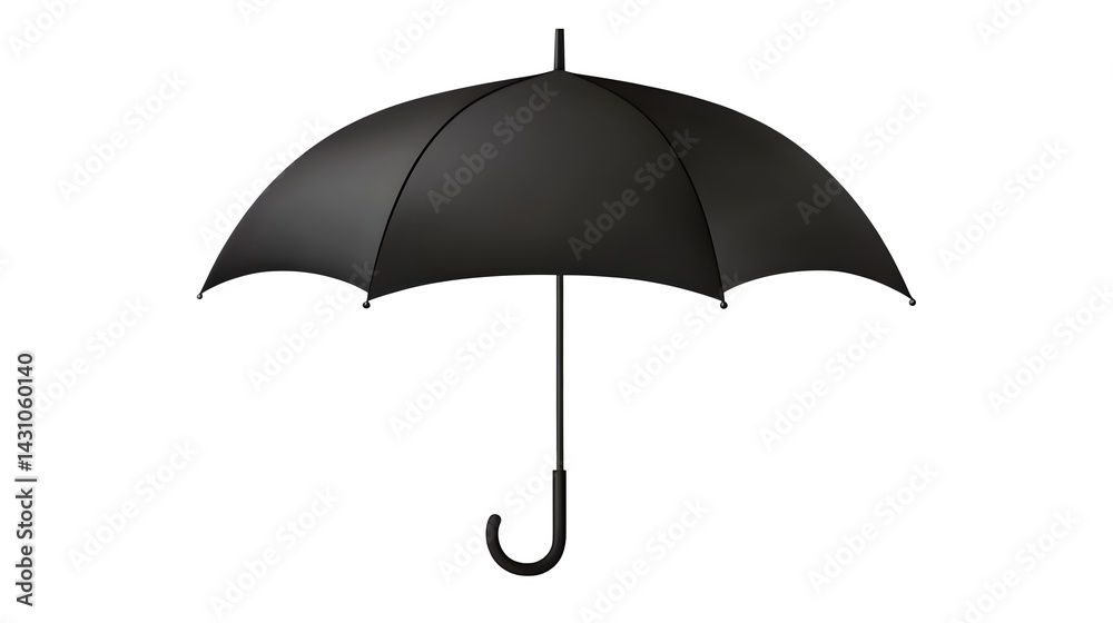 Minimalist black umbrella with curved handle, symbolizing protection from rain. Isolated on a transparent background. Minimalist black umbrella with curved handle, symbolizing protection from rain. Isolated on a transparent background.