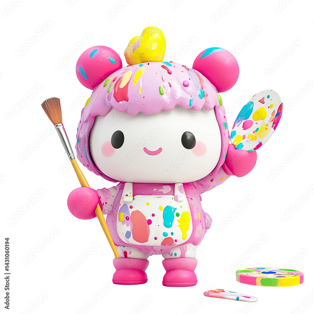 Fototapeta premium Adorable Paint-Splattered Artist Figurine: A Whimsical Collectible Toy