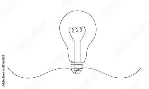 Vector continuous one simple single abstract line drawing of Light bulb creativity concept isolated on a white background