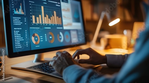 Obraz na płótnie A corporate strategist analyzing data visualization charts next to personalized direct mail samples during an upscale neighborhood campaign focused on measuring customer response and ROI. w salonie