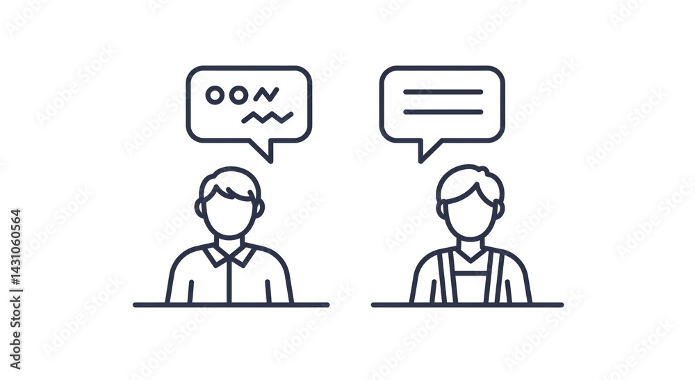 Isolated Two People Talking in Chat Bubbles Outline Isolated Two People Talking in Chat Bubbles Outline