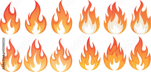 Fire flames. Fire icon set. Fire symbols. Vector illustration.