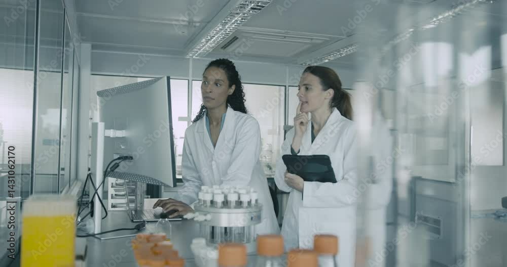 Female Laboratory Team Evaluating Scientific Materials Together