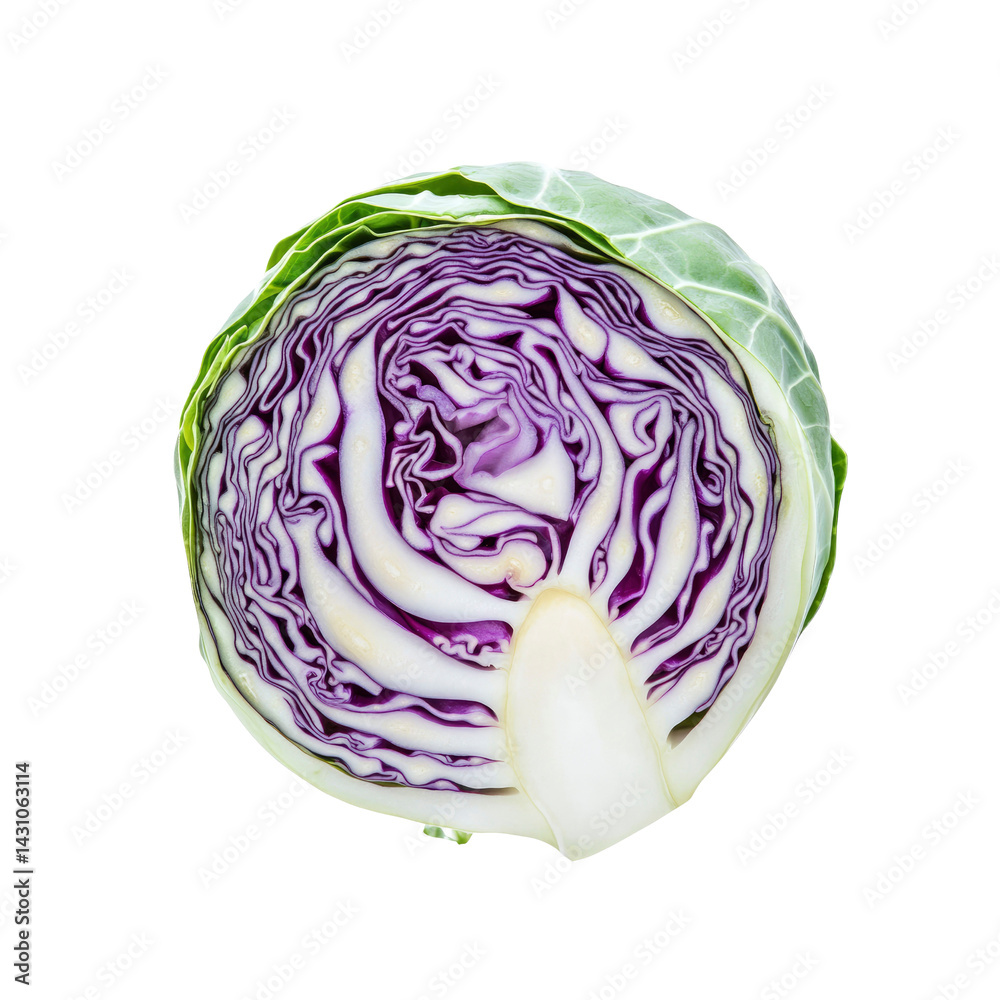 Obraz premium Cross-Section of a Vibrant Red Cabbage, Fresh and Detailed