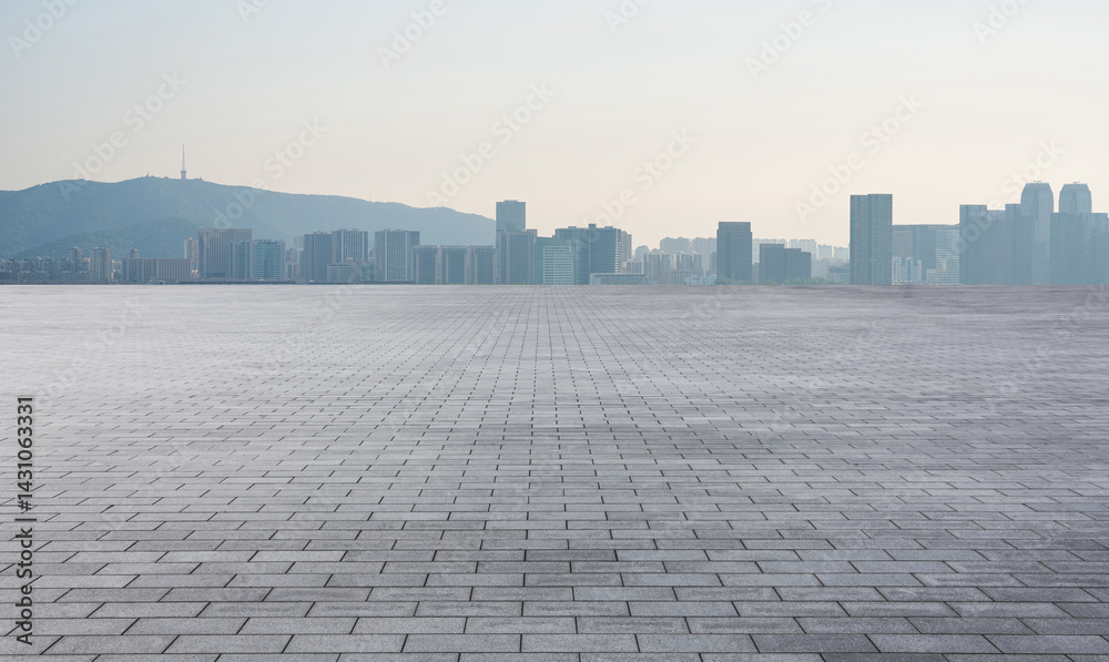Expansive Urban Landscape with Majestic Skyline and Open Space