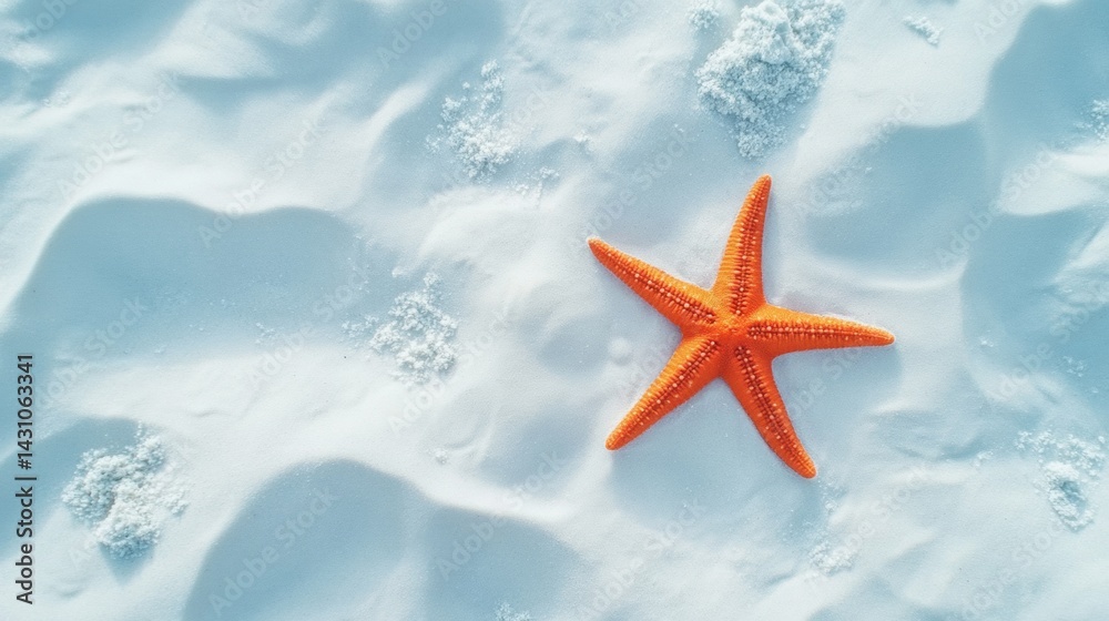 Bright Orange Starfish on Sandy Ocean Floor, Showcasing Vibrant Marine Life and Textures Under Sunlight Generative AI