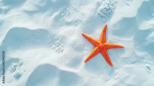 Obraz na płótnie Bright Orange Starfish on Sandy Ocean Floor, Showcasing Vibrant Marine Life and Textures Under Sunlight Generative AI w salonie