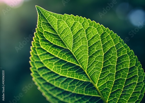 Obraz na płótnie macro Close-up of a vibrant green leaf showing intricate vein patterns and textures. w salonie