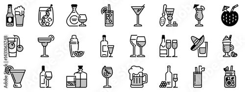 Icons in two tones about alcoholic beverages.