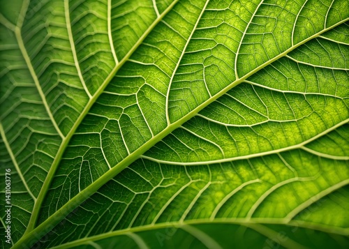 Obraz na płótnie macro Close-up of a vibrant green leaf showing intricate vein patterns and textures. w salonie