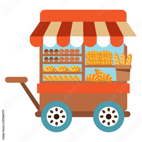 Wallpaper Mural Street Food Cart Bakery Bread Vendor Colorful Wheels Flat Design Torontodigital.ca
