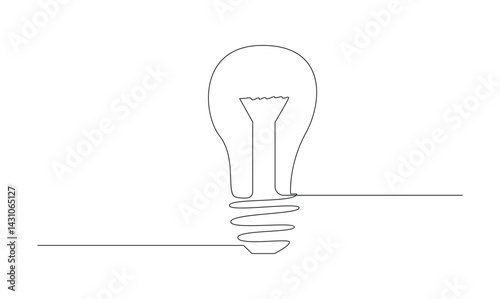 Vector continuous one simple single abstract line drawing of Light bulb creativity concept isolated on a white background