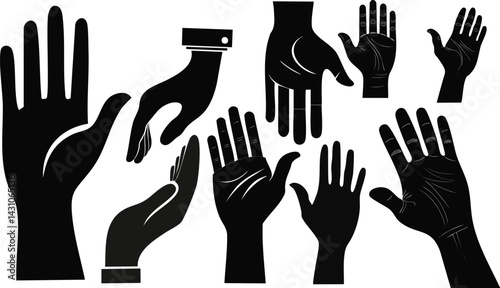 Hand vector silhouette, detailed hand gestures, positions, signs. Ideal arm, hands for illustrations, logos, icons