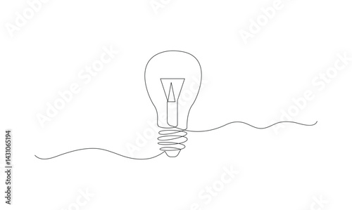 Vector continuous one simple single abstract line drawing of Light bulb creativity concept isolated on a white background