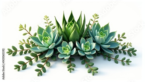 Succulents And Greenery On White Background