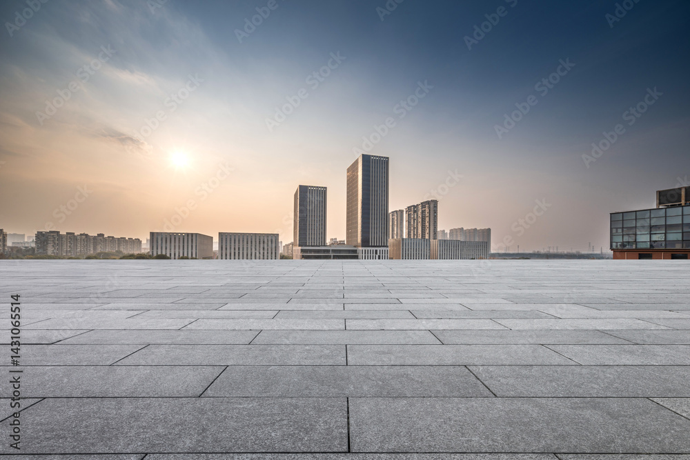 Majestic Urban Landscape at Sunset with Modern Skyscrapers