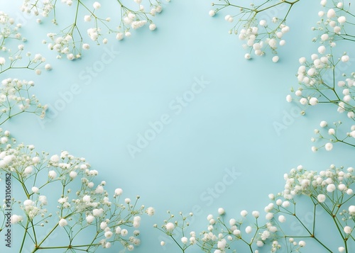 Obraz na płótnie Delicate Baby's Breath Flowers on a Soft Blue Background w salonie