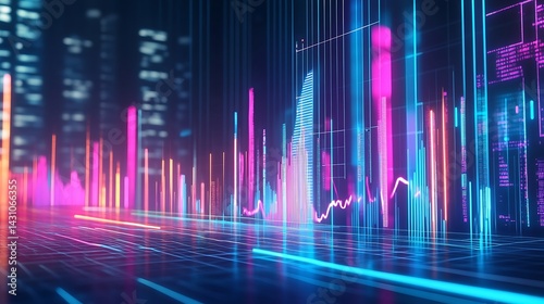Neon light abstract patterns forming futuristic data visualizations