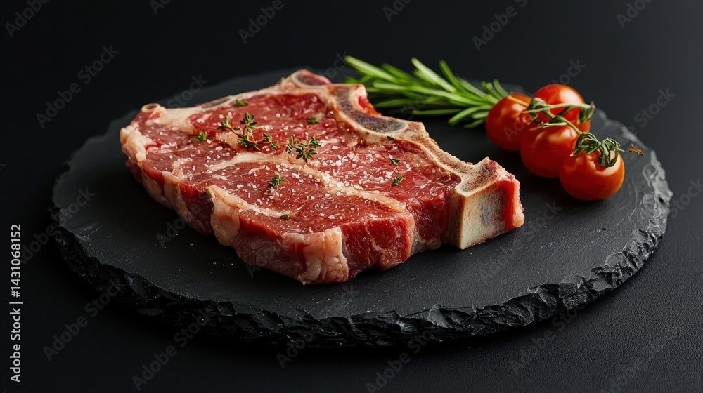 Succulent pork steak served on a slate plate with copy space for text ideal for culinary photography and menu design Succulent pork steak served on a slate plate with copy space for text ideal for culinary photography and menu design