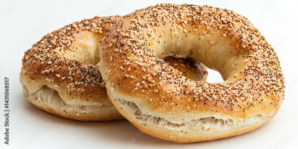 a freshly baked simit bread, showing its crunchy crust and soft interior in white backround a freshly baked simit bread, showing its crunchy crust and soft interior in white backround