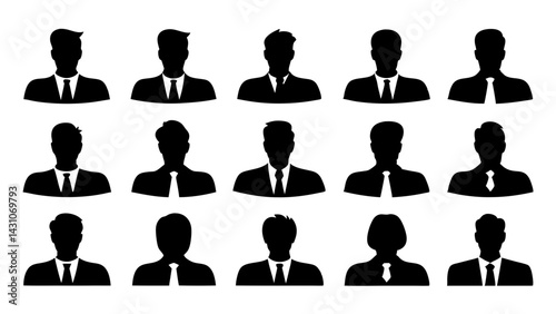 set of Businessman silhouette vector on white background