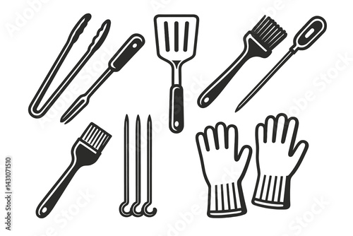 Outdoor cooking tool icons featuring tongs and spatula
