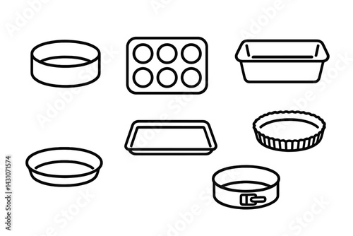 Baking pan icons featuring cake pan and muffin tin
