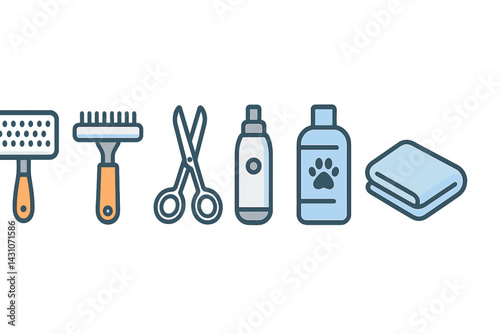 Pet grooming tool icons featuring slicker brush and dematting tool