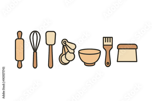 Baking tool icons featuring rolling pin and whisk