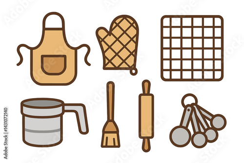 Baking accessory icons featuring apron and oven mitt