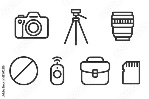 Outdoor photography icons featuring camera and tripod